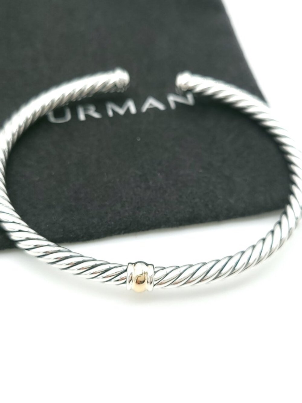 DAVID YURMAN Sterling Silver & 14k Gold Cable 4mm Flex Station 6.25Inch Bracelet